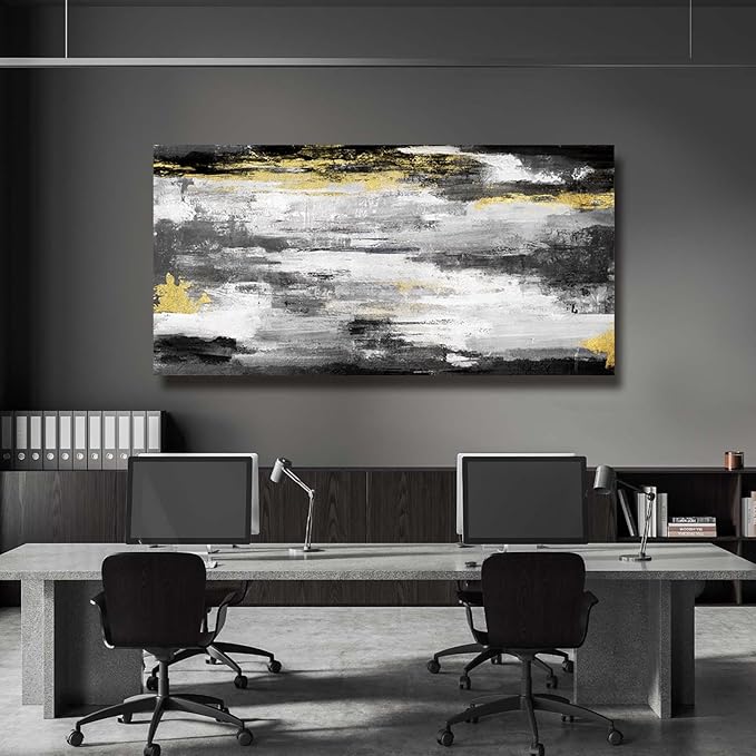 Kureful Gold And Black Wall Art Living Room Decor Canvas Paintings Wall Decorations Large Wall Art for Bedroom Abstract Wall Decor 24”x48”