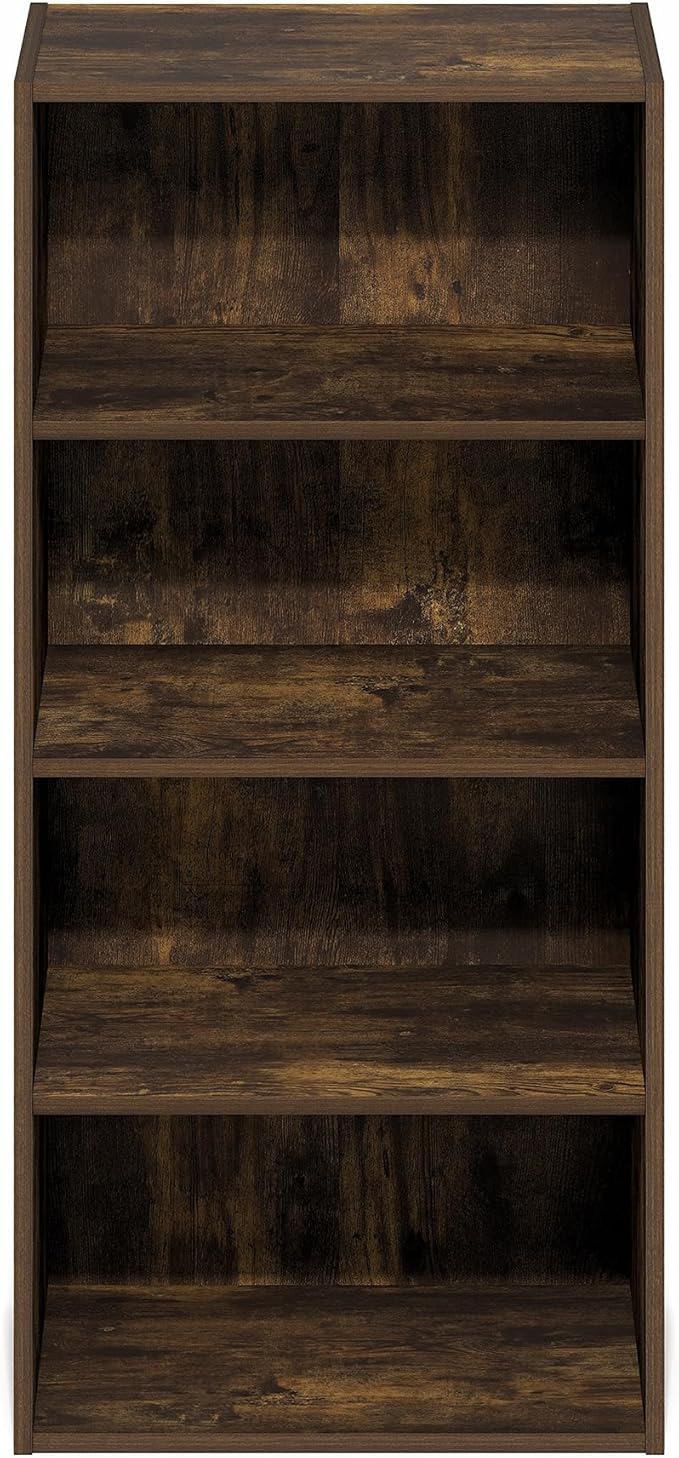 Furinno Basic Book Shelf, 4-Tier Bookcase with Open Shelf, Bookshelf, Cube Storage Organizer, 11 x 17 x 35, for Living Room, Bedroom, Home Office, Amber Pine