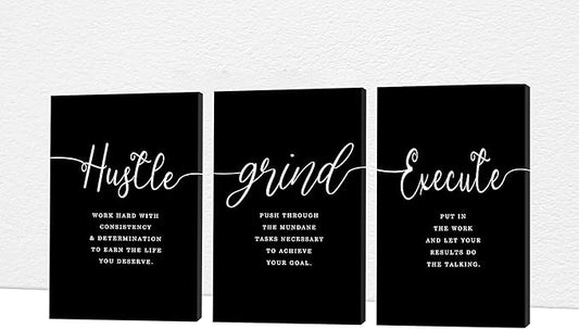 Office Wall Art-3 Panel Motivational Wall Art, Inspirational Quotes Canvas Art for Home Office Wall Decor,Positive Quote Wall Decor, Entrepreneur Words Poster Frame for Company Wall Decor 20”x30”x3Pcs