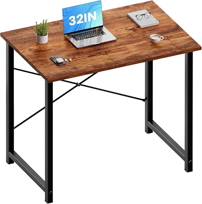 OLIXIS Small Computer Desk for Home Office, 32 Inch Writing Desk for Small Spaces, Study Table with X-Shaped Reinforcement, Sturdy Bedroom Table with Scratch-Resistant Tabletop & Metal Frame, Rust