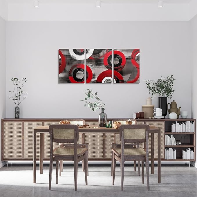 jejeloiu 12"x16"x3pcs Red Geometric Office Decorations Artwork Posters Boys Girls 3 Piece Canvas Wall Art for Living Room Bedroom Abstract Art Picture Wall Decor