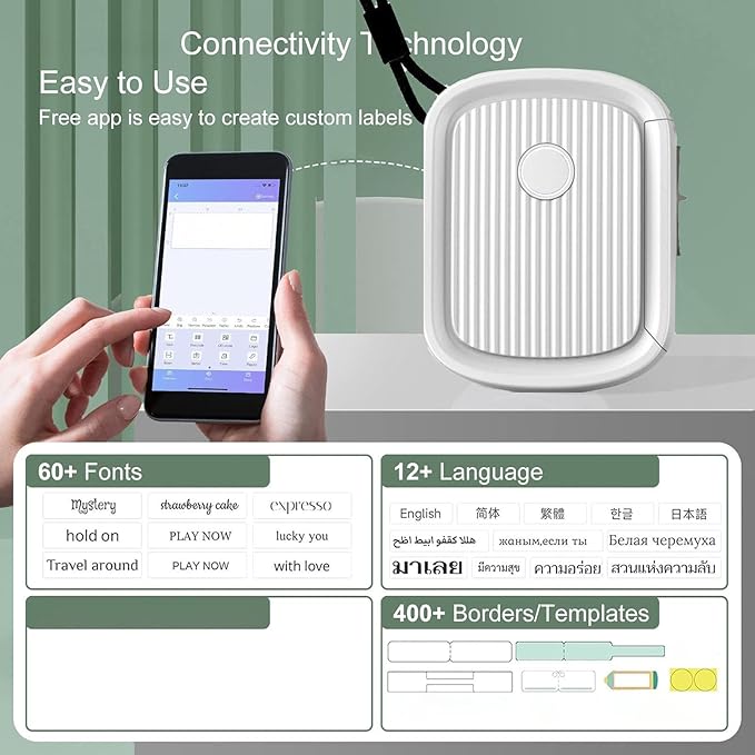 ViaGasaFamido Thermal Label Printer 203dpi 12mm for Shipping Labels with 1 Roll Label Paper Small Business Office Home Use White Label Maker for Packages Easy Shipping Solution