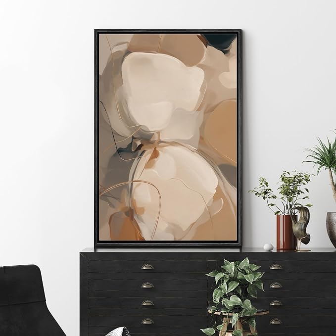 MUDECOR Framed Canvas Print Wall Art Abstract Earth Tones Soft Flowing Shapes Illustrations Minimalism Decorative Relax Colorful for Living Room, Bedroom, Office - 16"x24" BLACK
