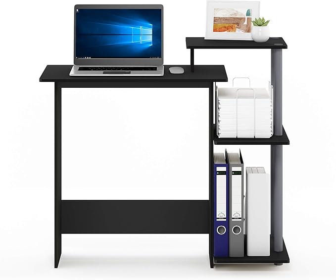 Furinno EFFICIENT Desk, 28.6" Wide Gaming Desk with 3 Open Side Shelves, Laptop Notebook Computer Desk, Office Desk for Home Office, Study Room, Dorm, Bedroom, Black