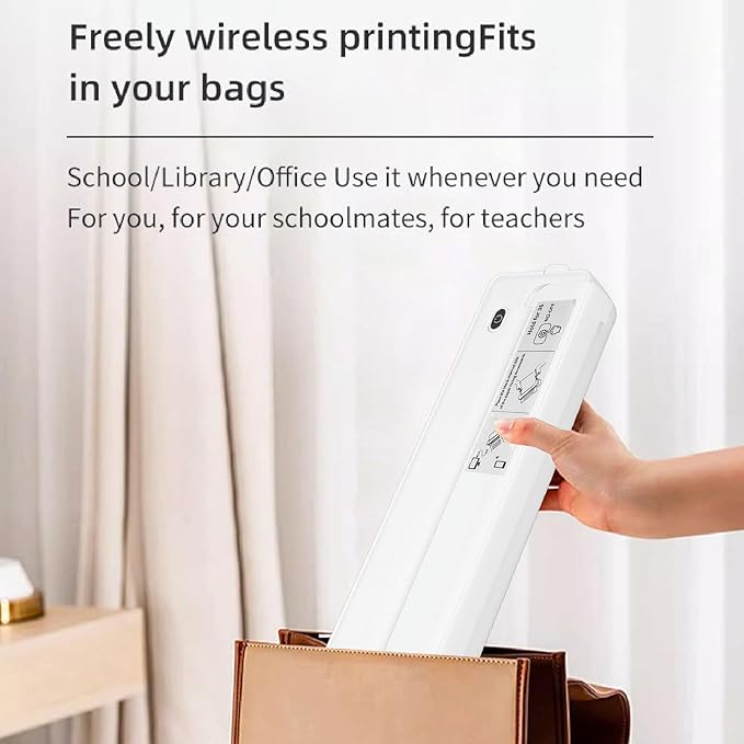 Marhynchus A4 Thermal Printer, Portable Inkless BT Printer with 203DPI High Resolution and 1800mAh Battery, for Office Car Home Use