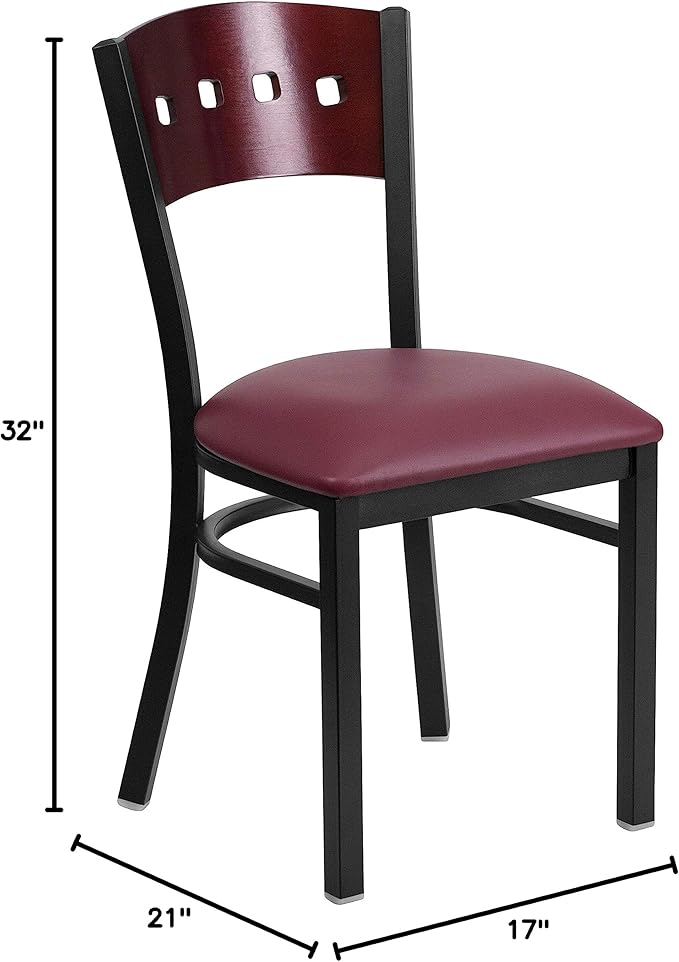 Flash Furniture 2 Pk. HERCULES Series Black 4 Square Back Metal Restaurant Chair - Mahogany Wood Back, Burgundy Vinyl Seat
