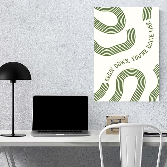 Balsuka Slow Down You’re Doing Fine Wall Art Retro Minimalist Motivational Quote Music Poster Inspirational Midcentury Song Lyrics Sage Green Canvas Prints for Bedroom Home Decor 24x36inch Unframed