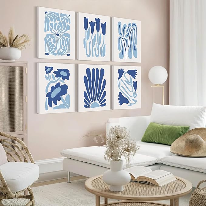 Matisse Flower Wall Art Prints Blue Abstract Wall Decor Aesthetic Matisse Canvas Wall Art Picasso Gallery Posters Matisse Preppy Pictures Flower Paintings for Bathroom 12x16 Inch Set of 6 Ready to Hang
