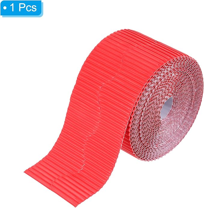 PATIKIL 3.9inch x 49.2ft Bulletin Board Border, Scalloped Trim Paper Corrugated Paper for Locker Classroom Decor Black White Cork Poster Boards, Red