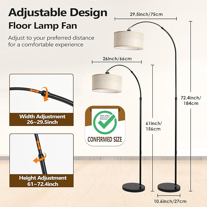 Arc Floor Lamp with Fan Head, Dimmable Floor Lamps with Remote, 3 Color Temperatures Adjustable Standing Lamp, Bright Reading Floor Lamp with Marble Base for Living Room Bedroom