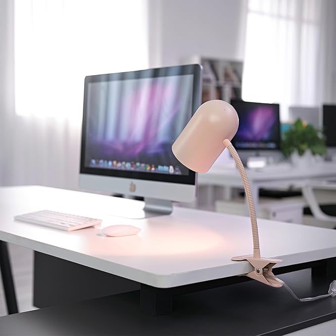 Globe Electric 52303 Carter 15" Clip-Arm Desk Lamp, Matte Pink, Adjustable Gooseneck Arm, in-Line On Off Switch