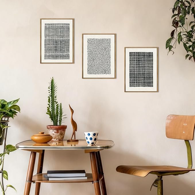 BINCUE Abstract Geometric Line Wall Art Minimalist Artwork Modern Neutral Wall Decor for Living Room Bedroom Office Bathroom 12x16 Inch Set of 3
