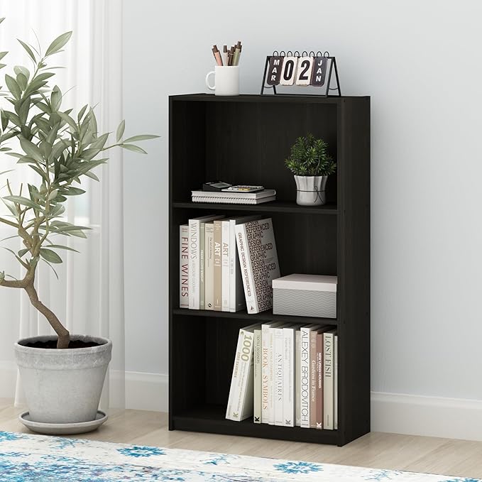 FURINNO Basic 3-Tier Bookcase/Bookshelf/Storage Shelves, Dark Espresso 9.25D x 21.73W x 39.5H in