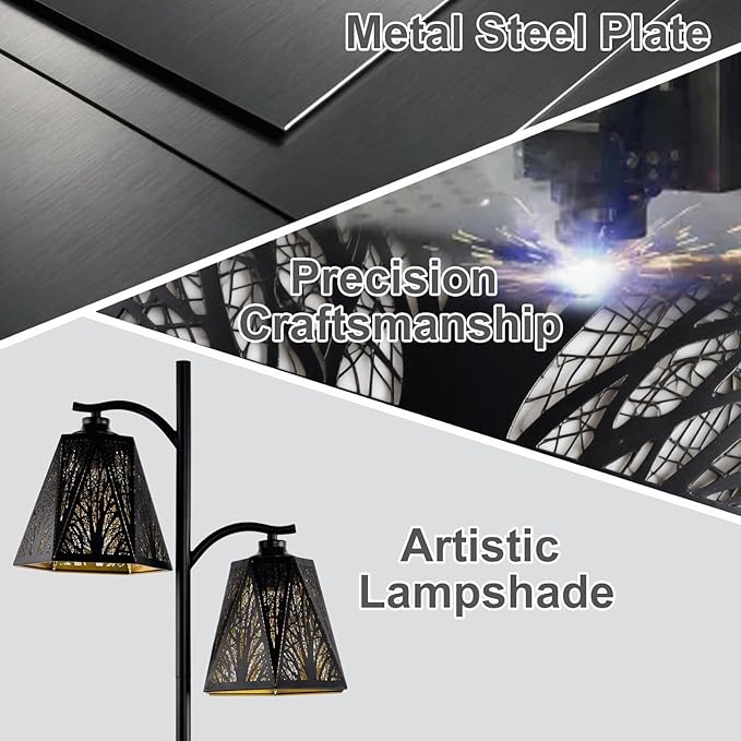 64.56" Tall Rustic Floor Lamp,2-Light Tree Gothic Black Metal Forest Tree Lampshade Farmhouse Floor Lamps for Living Room,Western Standing Floor Light for Bedroom,Home,Office,Corner,Bar