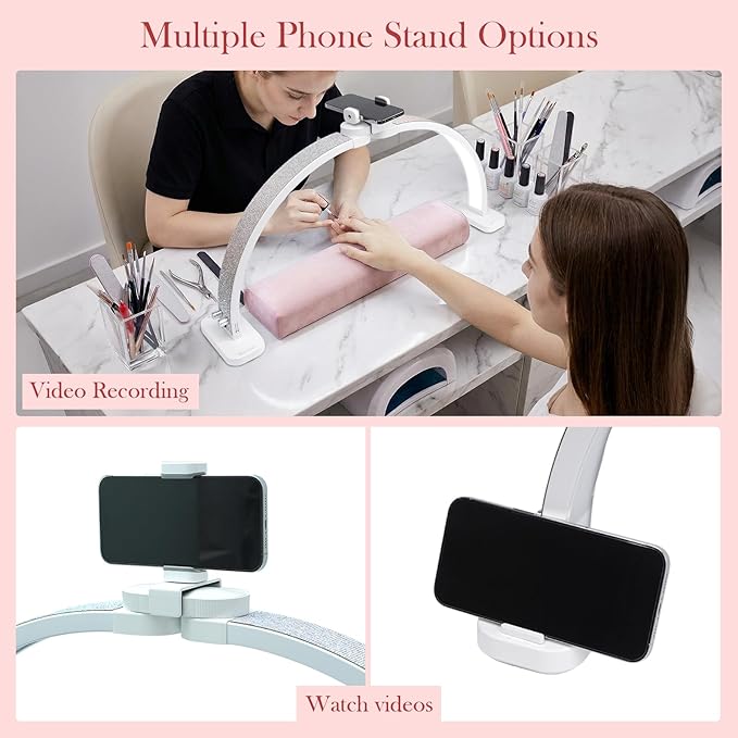 BZJ 30-Inch Half Moon Nail Light for Desk Foldable Nail Art Table Lamp with Stepless Dimming Brightness and Color Temperature for Beauty Eyelash Extensions Tattoo Crafts Spa Salon Nail Tech