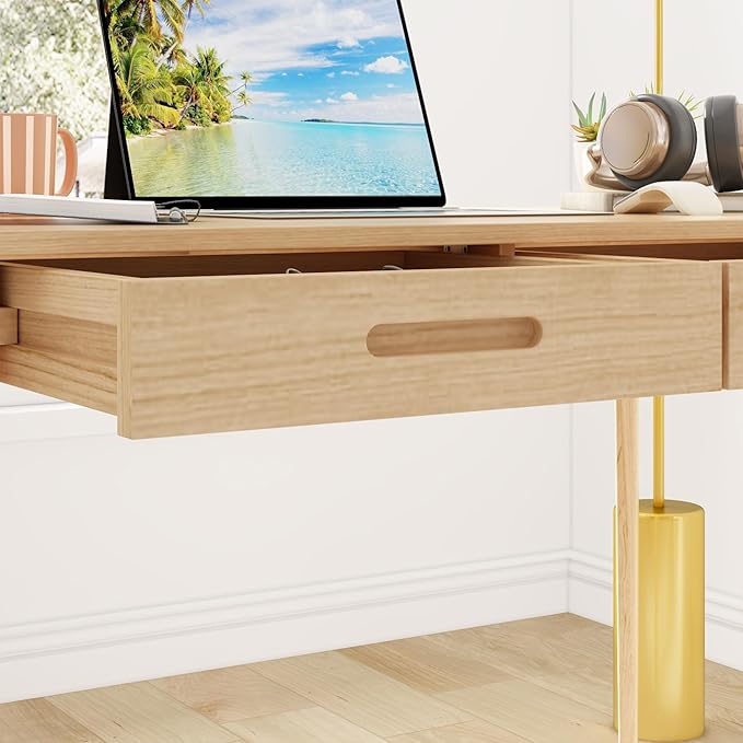 Home Office Computer Desk Coner Desk with 2 Drawers, Study Writing Table for Home Office, Study, Wood Color (47.2 ”W x 23.6”D x 29.1”H)