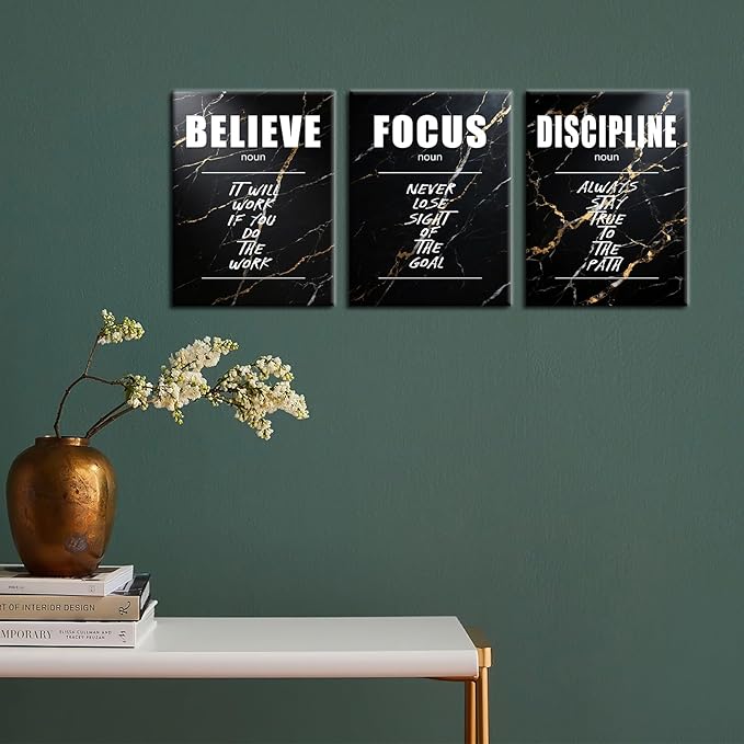 Inspirational Canvas Wall Art Motivational Believe Focus Discipline Print Poster Positive Entrepreneur Quotes Picture Painting Wall Decor for Home Bedroom Office Artwork Ready to Hang [36''Wx16''H]