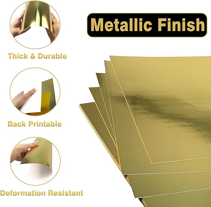 Gold Cardstock Paper 8.5x11 inch, 20 Sheets Premium 92lb/250GSM Metallic Mirror Finish for Wedding Invitations, Card Making, Certificates, Scrapbooking, Party Decorations ﻿