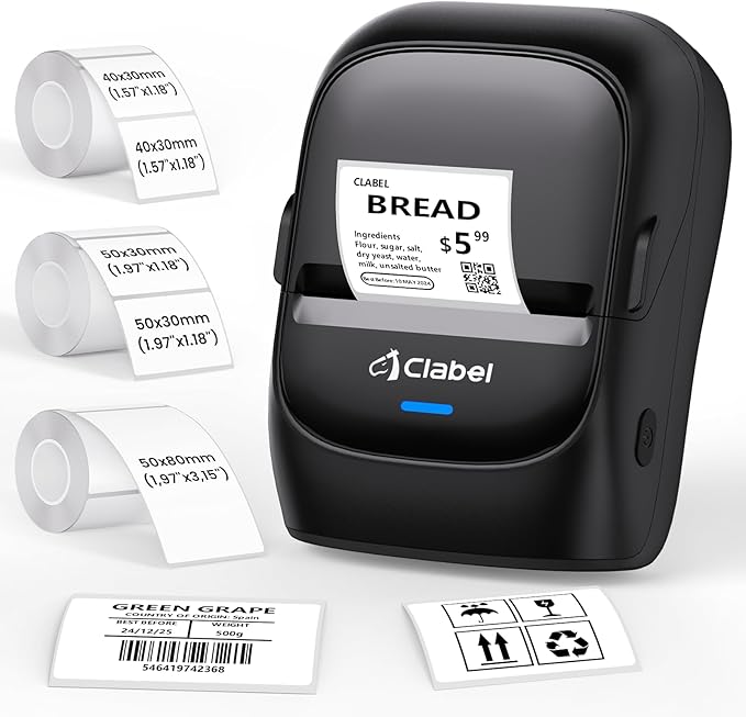 CLABEL Label Maker Machine with Tape, 221B Thermal Bluetooth Label Printer 2 Inch Portable Barcode Inkless Sticker for Small Business, Retail Office,Office, Home, Came with 3 Roll Label (Black)