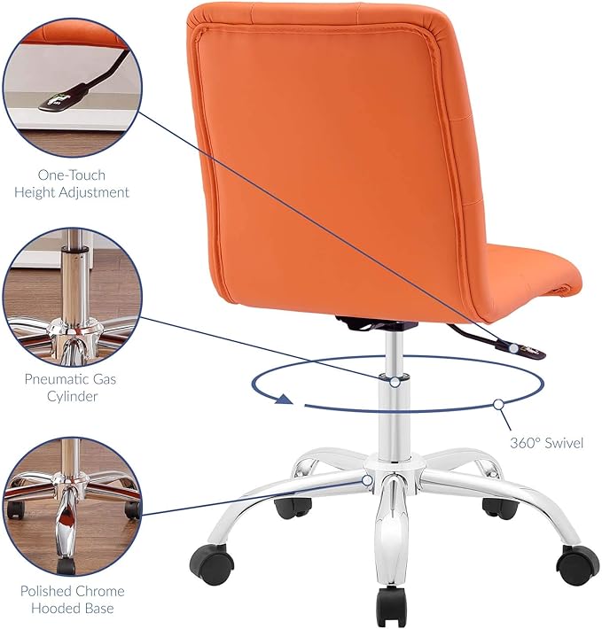 Modway Prim Ribbed Armless Mid Back Swivel Conference Office Chair In Orange