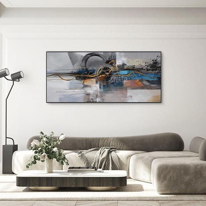 XLSJERST Living Room Wall Decor - Extra Large 70x31 Inches Mondern City Pictures Canvas Black Framed Abstract wall art for Living Room Bedroom Office Home Decoration