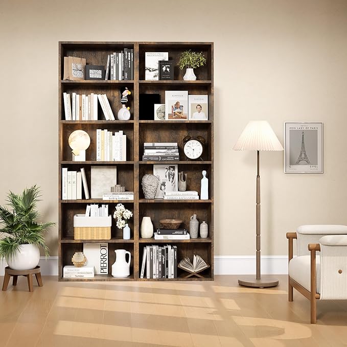 MXV Bookshelf, 6-Tier Open Bookcase, Storage Shelves, Display Storage Shelves, Floor Standing Unit, Home Decor, Furniture for Home Office, Living Room, Bedroom, Brown