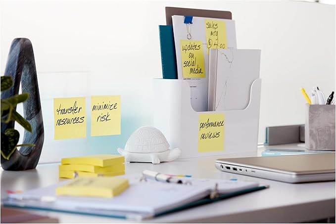 Post-it 100% Recycled Paper Super Sticky Notes, Canary Yellow, 3 in. x 3 in., 5 Sticky Note Pads, 70 Sheets per Pad, School Supplies and Office Products