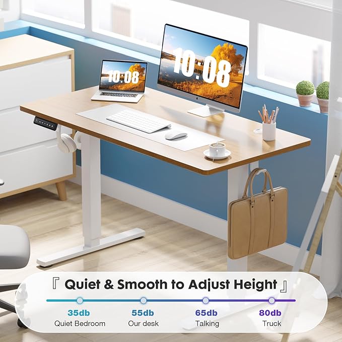 Sweetcrispy Electric Standing Desk Adjustable Height, 40x24 Inch Sit Stand Up Home Office Desks Computer Workstation PC Work Table with 3 Memory Preset Splice Wood Board Metal Frame, Oak