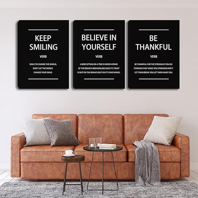 3 Piece Motivational Wall Art, Inspirational Quote for Office Decor, Framed Canvas Wall Decor for Classroom Home Living Room Bedroom(60" Wx28 H)
