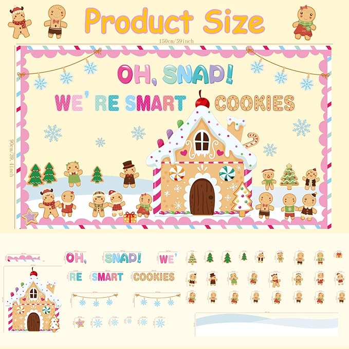 Christmas Gingerbread Bulletin Board Decorations Set with Borders Winter Xmas Holiday Classroom Decor for Teachers Gingerbread Man House Cutouts for Class School Classroom Bulletin Board Decoration