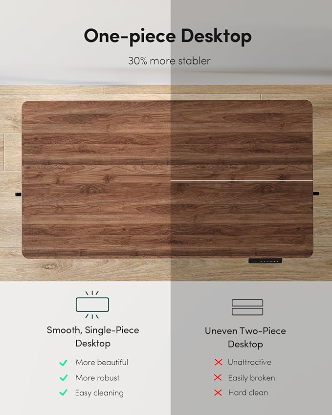 CubiCubi 32 x 20 Small One-Piece Standing Desk, Adjustable Height Electric Computer Sit Stand up Home Office Workstation, with 4 Memory Presets, Headphone Hook, Black Walnut
