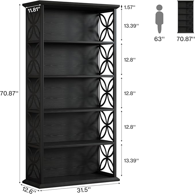 Tribesigns 6-Tier Tall Bookshelf, 71" Industrial Bookcase with Metal Frame, Freestanding Open Storage Shelves for Home Office, Living Room, Bedroom