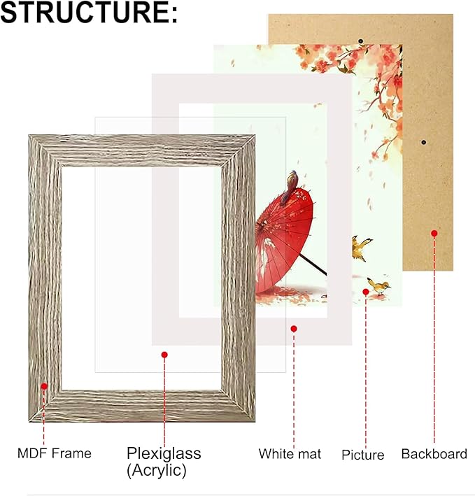 Picture Frame Set 10 pack, Farmhouse Photo Frames, Gallery Wall Frame Collage, 8x10 5x7 4x6 Frames in 3 Different Finishes Picture Frames For Wall or Desk,Gray