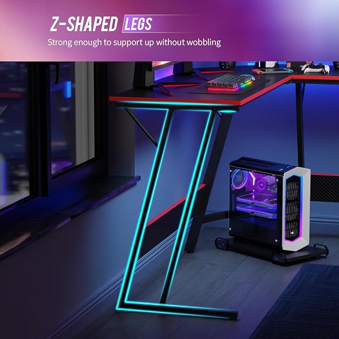 FDW L Shaped 51 Inch Gaming Desk,Corner Computer Desk,PC Gaming Desk,Writing Workstation with Large Monitor Stand for Home Office,Black