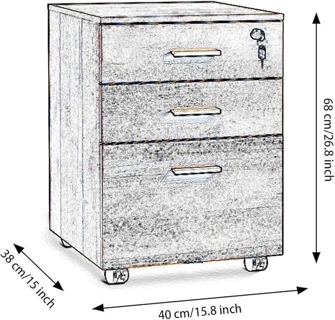 Drawer Chest Wood File Cabinet Rolling Organizer Storage Dresser with Wheels for Home Office, Mobile File Cabinet, Rolling Printer Stand with 3 Drawers, Vertical Filing Cabinet for Home Office (White)