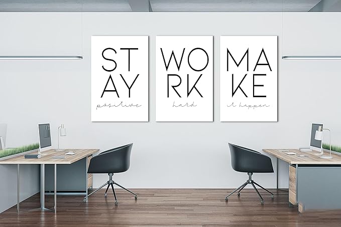 SHMAO Office Canvas Wall Art Motivational Wall Decor, 3 Piece Modern Positive Quotes Print Pictures for Office Wall Decor Women Inspirational Framed Artwork Home Office Decor 24”x36”x3 Panels