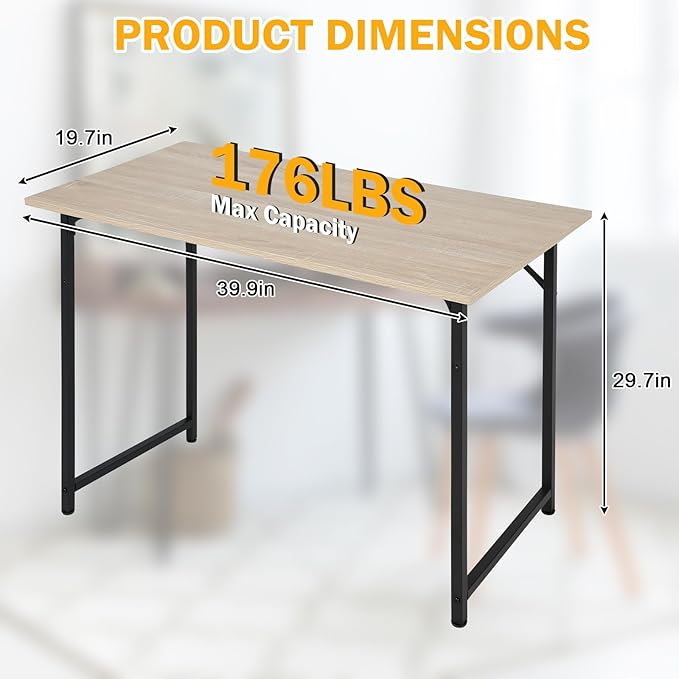 Computer Desk,39 Inch Home Office Desk Modern Writing Table with Metal Frame for Home Office and Study,Nature