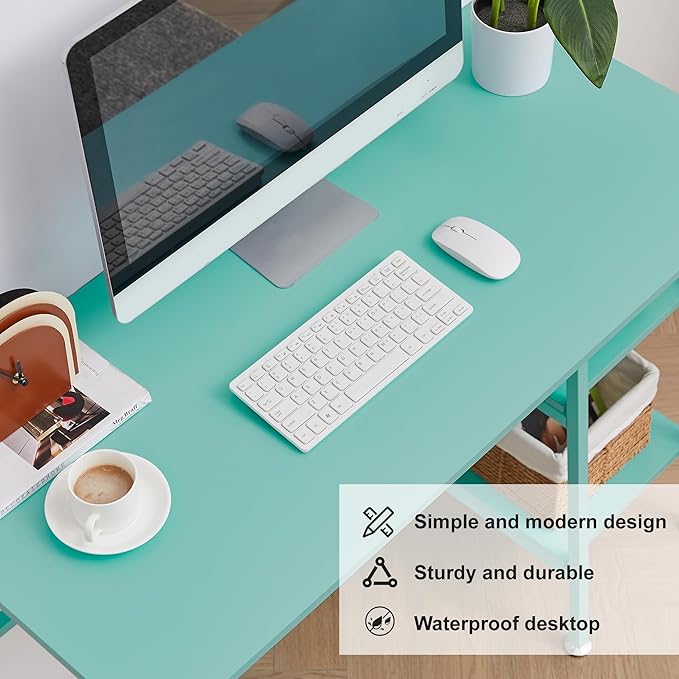 VECELO 43 Inch Computer Home Office Desk Modern Simple Writing Desk with Storage for Bedroom Simple Table Modern Student Study Desk,Water Proof, Walnut+Black Leg