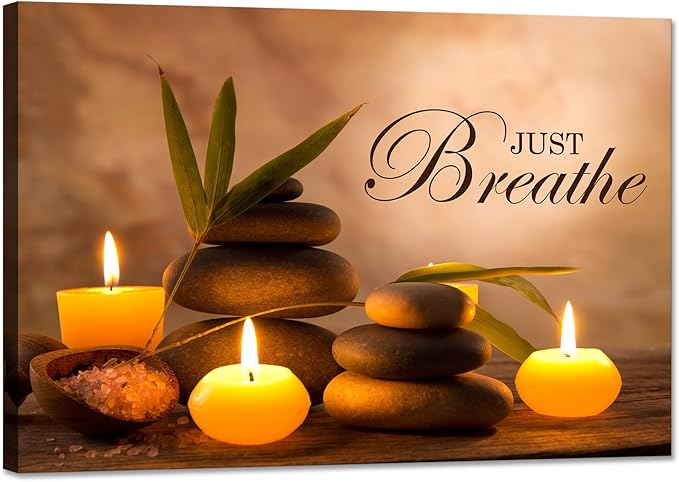 YIOZHAOFH Zen Wall Decor Just Breathe Motivational Bathroom Wall Art Yoga Room Poster for Women Spa Picture Painting Spiritual Artwork Framed for Living Room Ready to Hang (28L x 44W)