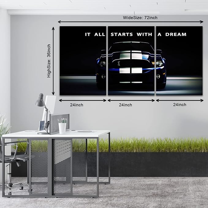 It All Starts with A Dream - Motivational Canvas Wall Art ,Office Inspirational Poster Prints Quotes Wall Decor Gallery-Wrapped Frame Easy Hang-24x36x3PCS