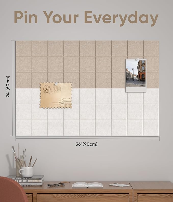 Large Cork Board for Walls 36" x 24", 6 Pack Felt Wall Tiles with Push Pins for Office Home, Pin Board Bulletin Board for Photo Pictures, Tan Mix