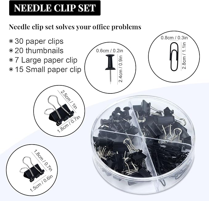 Buqoo Black Office Supplies Set,Black Office Desk Accessories,Desk Drawer Organizer,Stapler and Tape Dispenser Set,Tape,Staple Remover, Staples, Paper Clips, Scissor and Sticky Note