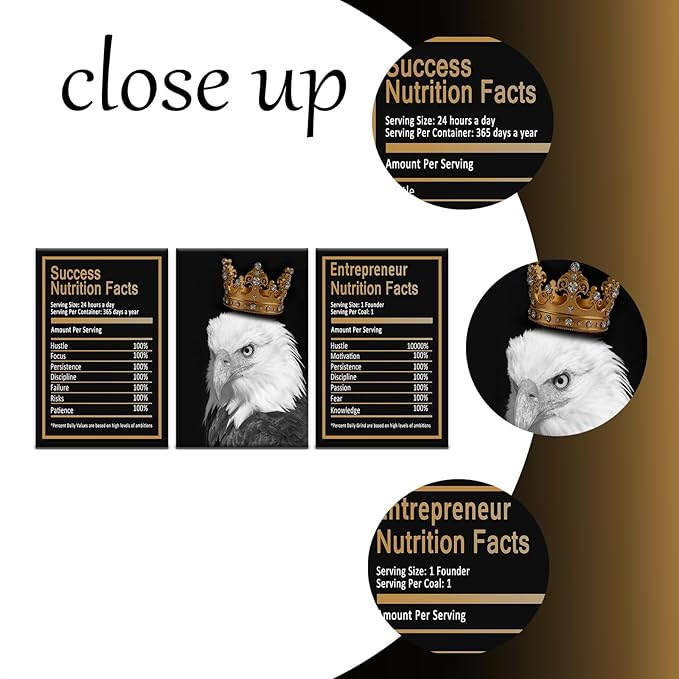 Eagle Motivational Canvas Wall Art Home Decor for Office Inspirational Entrepreneur Quote Poster Print Modern Positive Picture Painting for Living Room Gym Artwork Stretched and Framed [72''Wx 36''H]