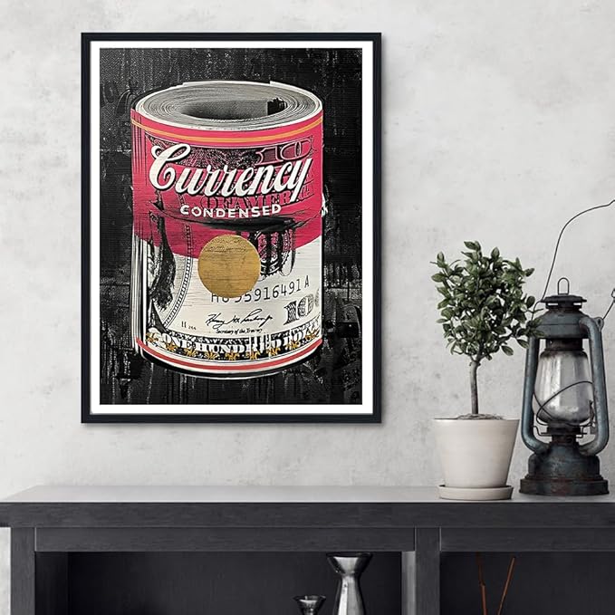 Money Inspirational Framed Canvas Wall Art Dollars Rolls Colorful Picture Motivational Posters Ideal for Office Home Living Room Classroom Wall Decor 12X16inch