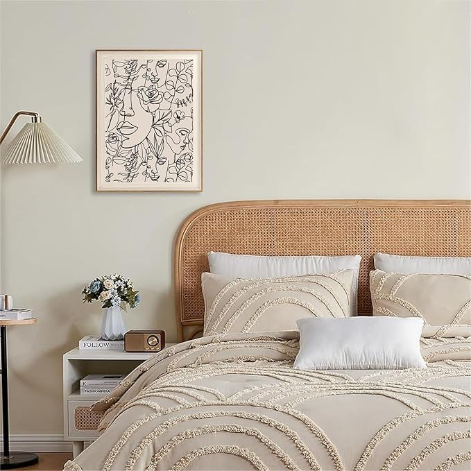 ASTRDECOR Abstract Framed Wall Art, Minimalist Boho Art Prints Women Portrait Line Art Wall Decor, Mid Century Wall Prints, Boho Wall Art Canvas, Neutral Black Beige Bedroom Decor - 12''x16''