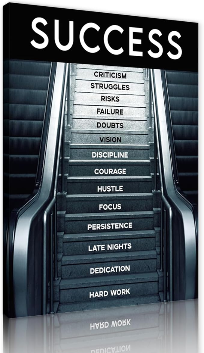 Contemporary Entrepreneur Inspirational Wall Paintings Success Wall Art Office Wall Decor Ladder to Success Wall Pictures HD Print for School Gym Wall Decor Gallery Wrapped Easy to Hang-24x36 inches