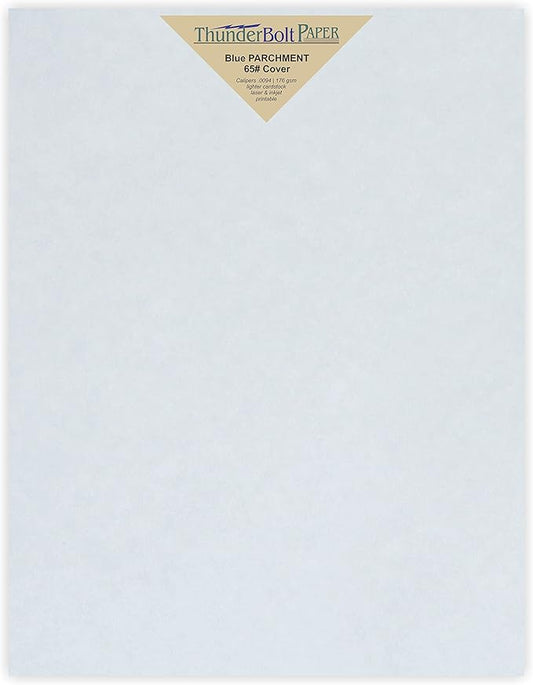 50 Blue Parchment 65lb Cover Weight Paper 7" X 10" (7X10 Inches) Double 5X7 Card Size - Folds to 5X7 - Printable Old Parchment Semblance
