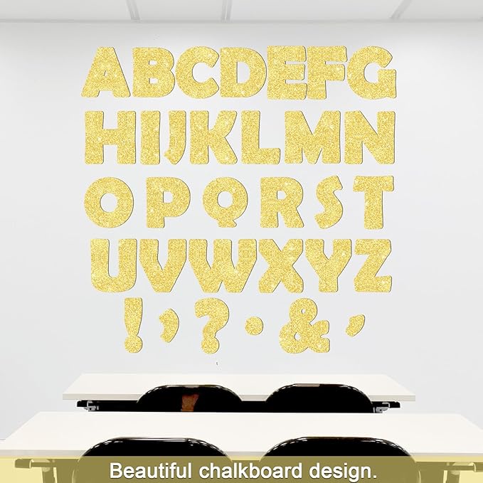 150 PCS Large 7" Font Letters and Punctuation Set, Gold Classroom Alphabet Cutout for Bulletin Board Display Home School, A Great Helper to Inspire Students' Learning Interest