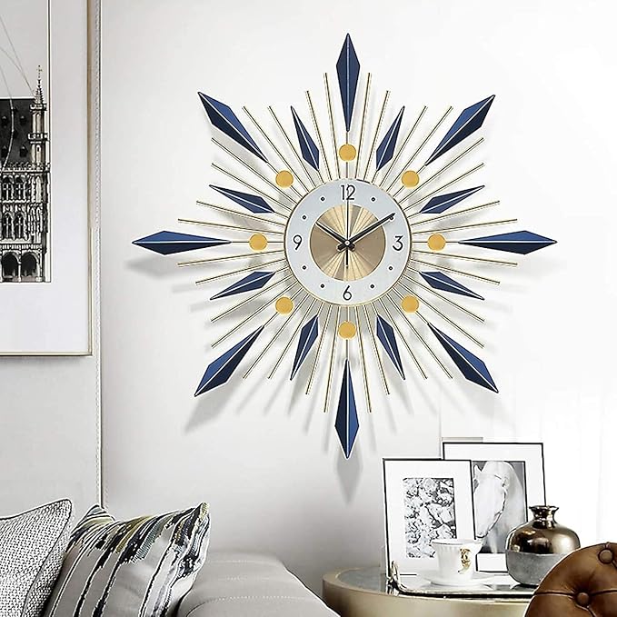 Wall Clock Wall Clock, Mid Century Metal Frame Wall Clock, Large Decoration for Home, Kitchen,Living Room,Office,Blue Clock (Blue 60cm/24in)
