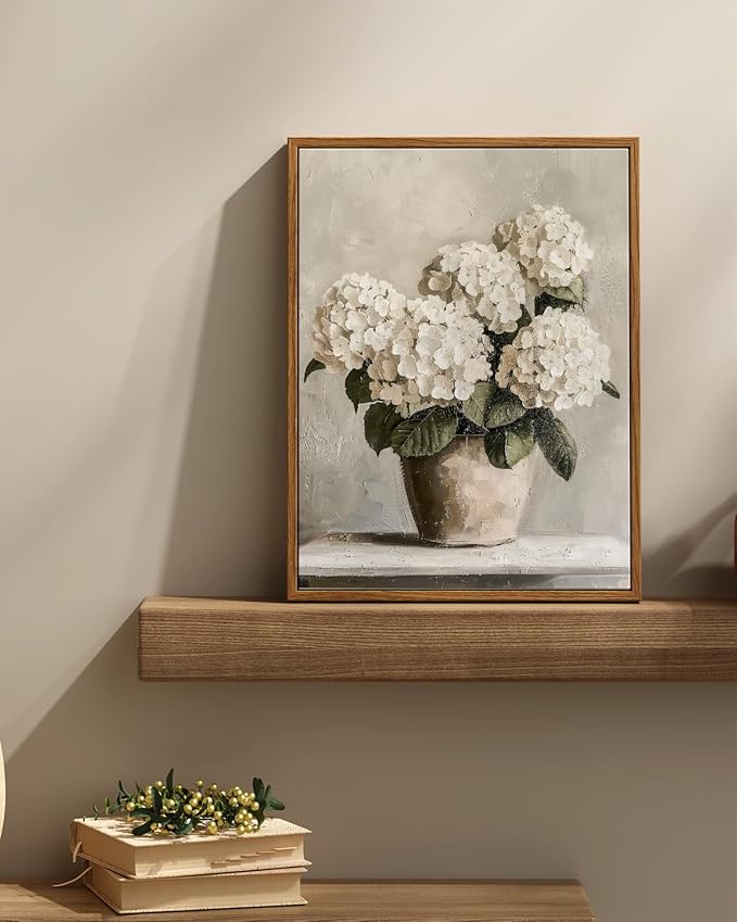 InSimSea Framed Canvas Wall Art Vintage Decor, Hydrangea Floral Pictures Bathroom Wall Decor Aesthetic, Living Room Bedroom Flower Home Retro Decorations, 12x16inch